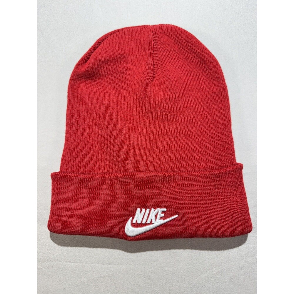Nike Hat Cap Beanie Red Knit Embroidered Swoosh Logo One Size Fits Most Adult